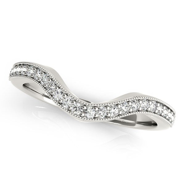 Milgrained Border Curved Diamond Wedding Band in 14K White Gold (1/5 cttw)