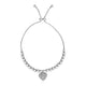 Adjustable Bead Bracelet with Round Charm and Cubic Zirconias in Sterling Silver