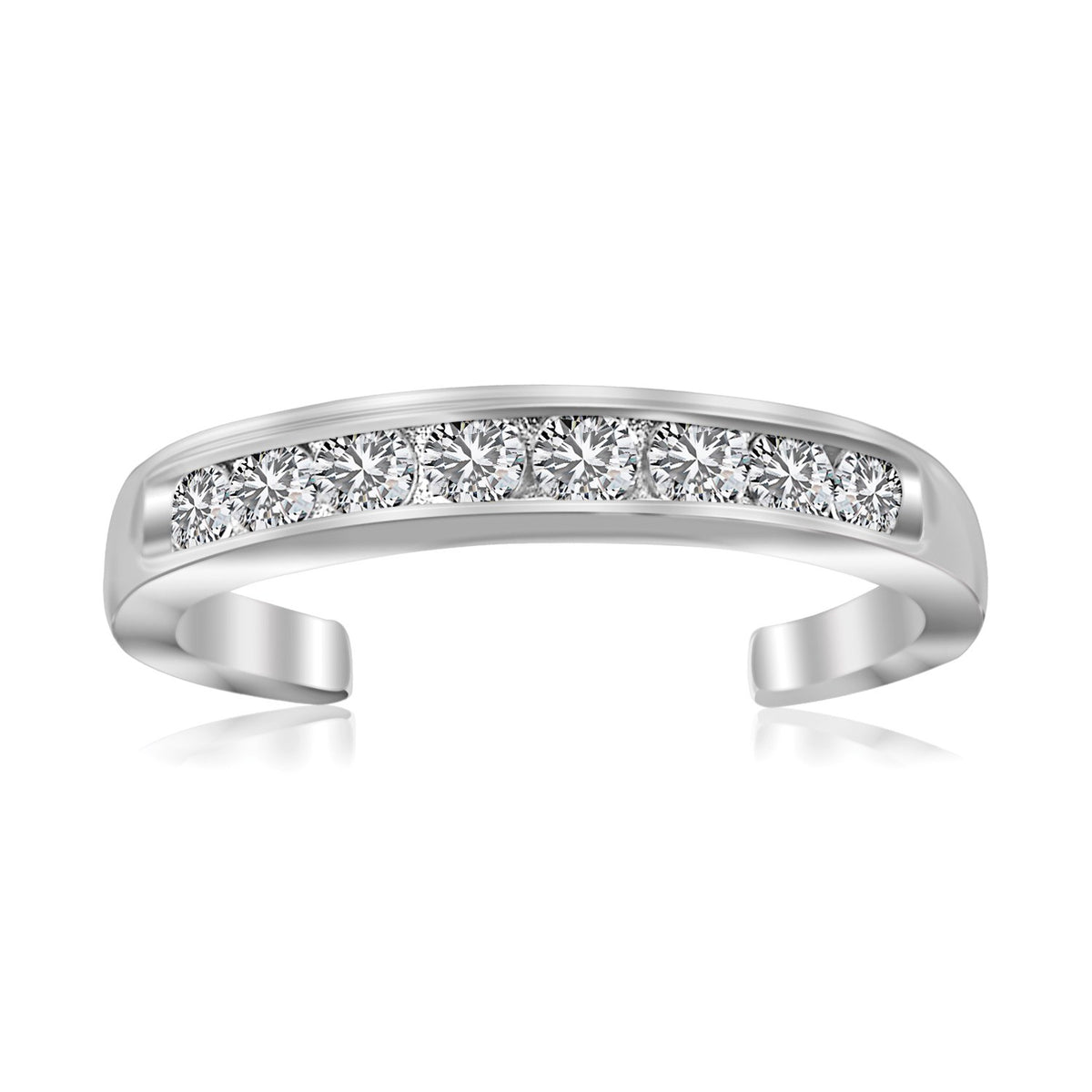 White CZ Accent Toe Ring in Rhodium-Finished Silver