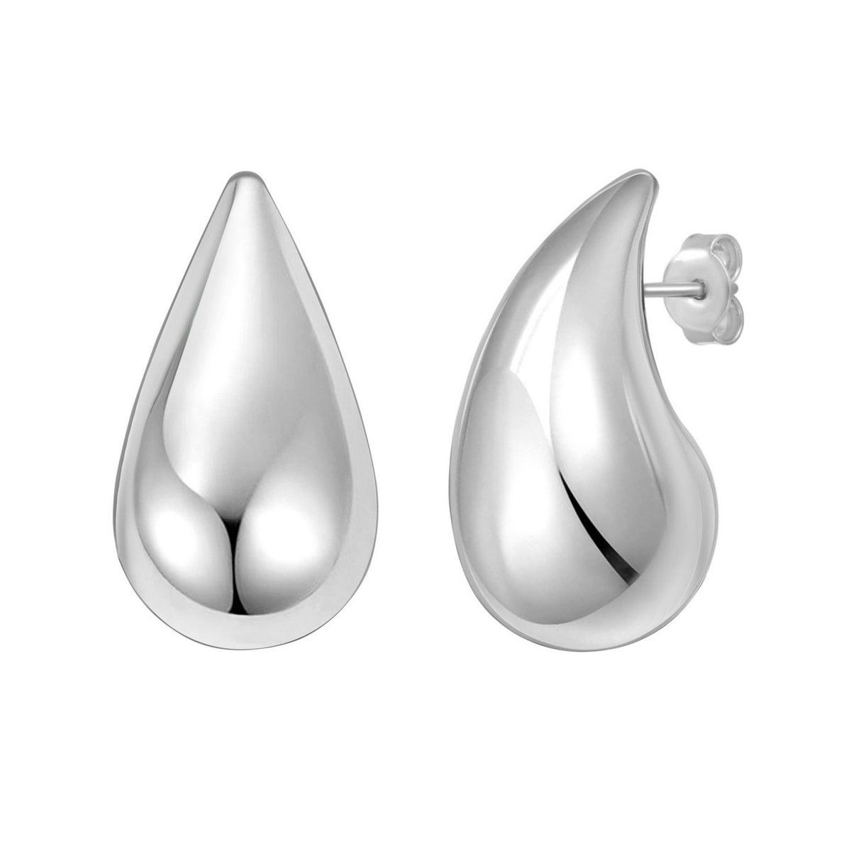 Puffed Teardrop Earrings in Rhodium-Plated Sterling Silver
