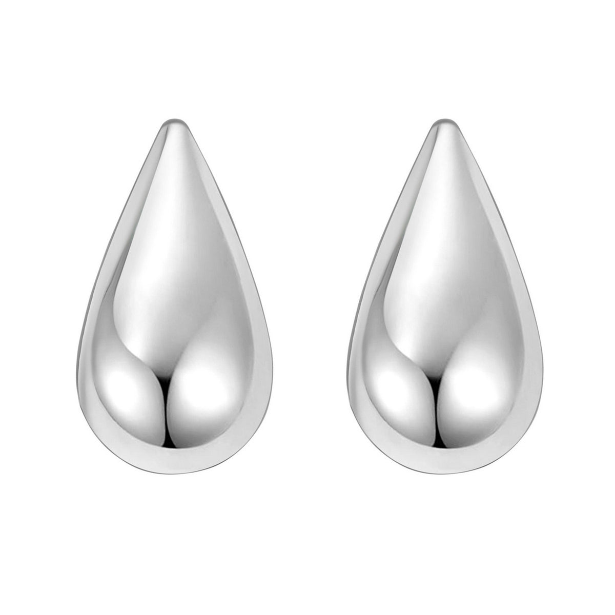 Puffed Teardrop Earrings in Rhodium-Plated Sterling Silver