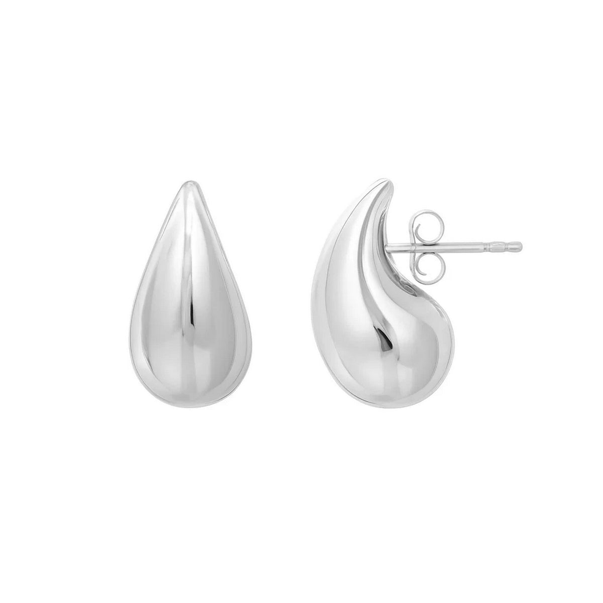 Puffed Teardrop Earrings in Rhodium-Plated Sterling Silver