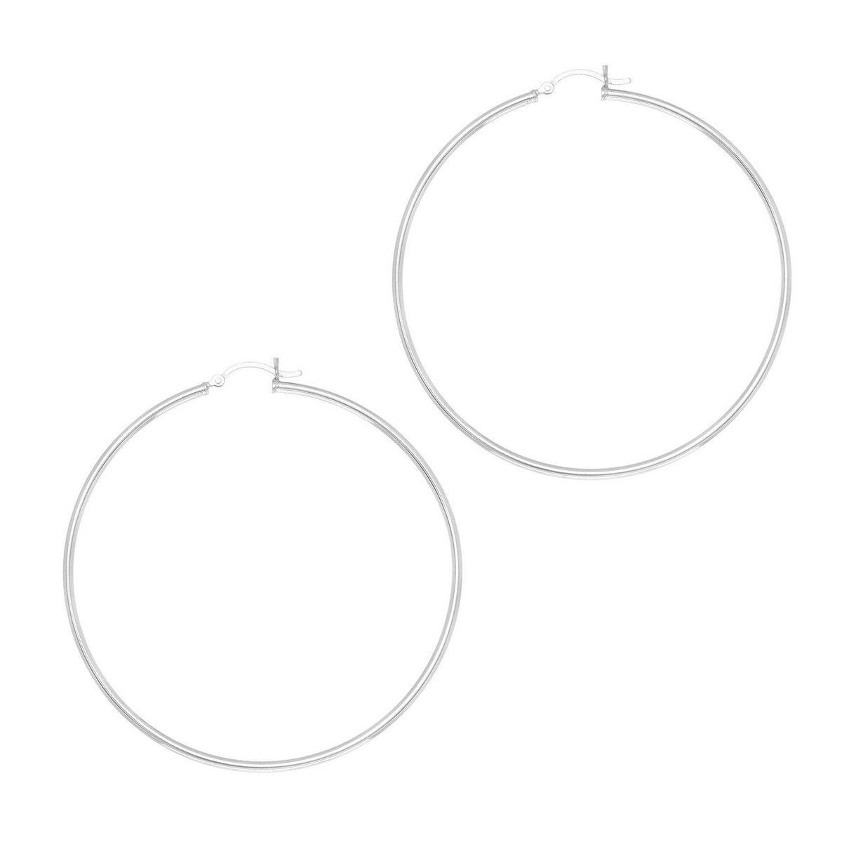 Rhodium-Plated Hoop Earrings in Sterling Silver (2x60mm)