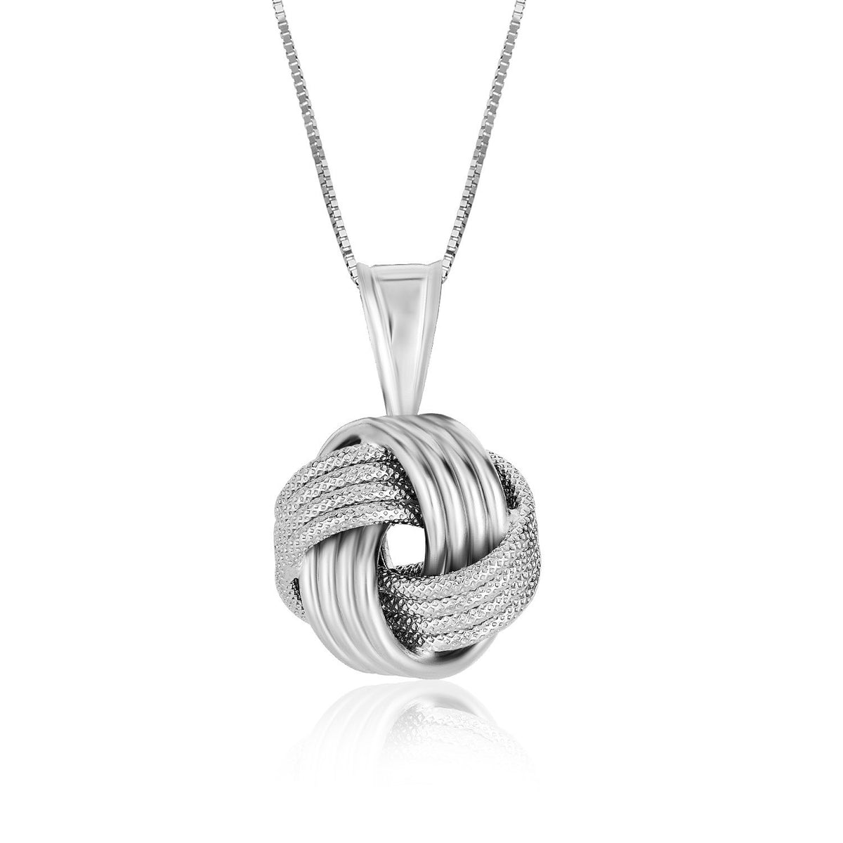 Textured Love Knot Pendant Necklace in Sterling Silver