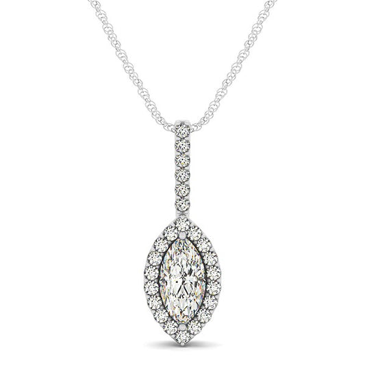 Marquis Shape Diamond Halo Pendant in 14K White Gold (2/3 cttw)