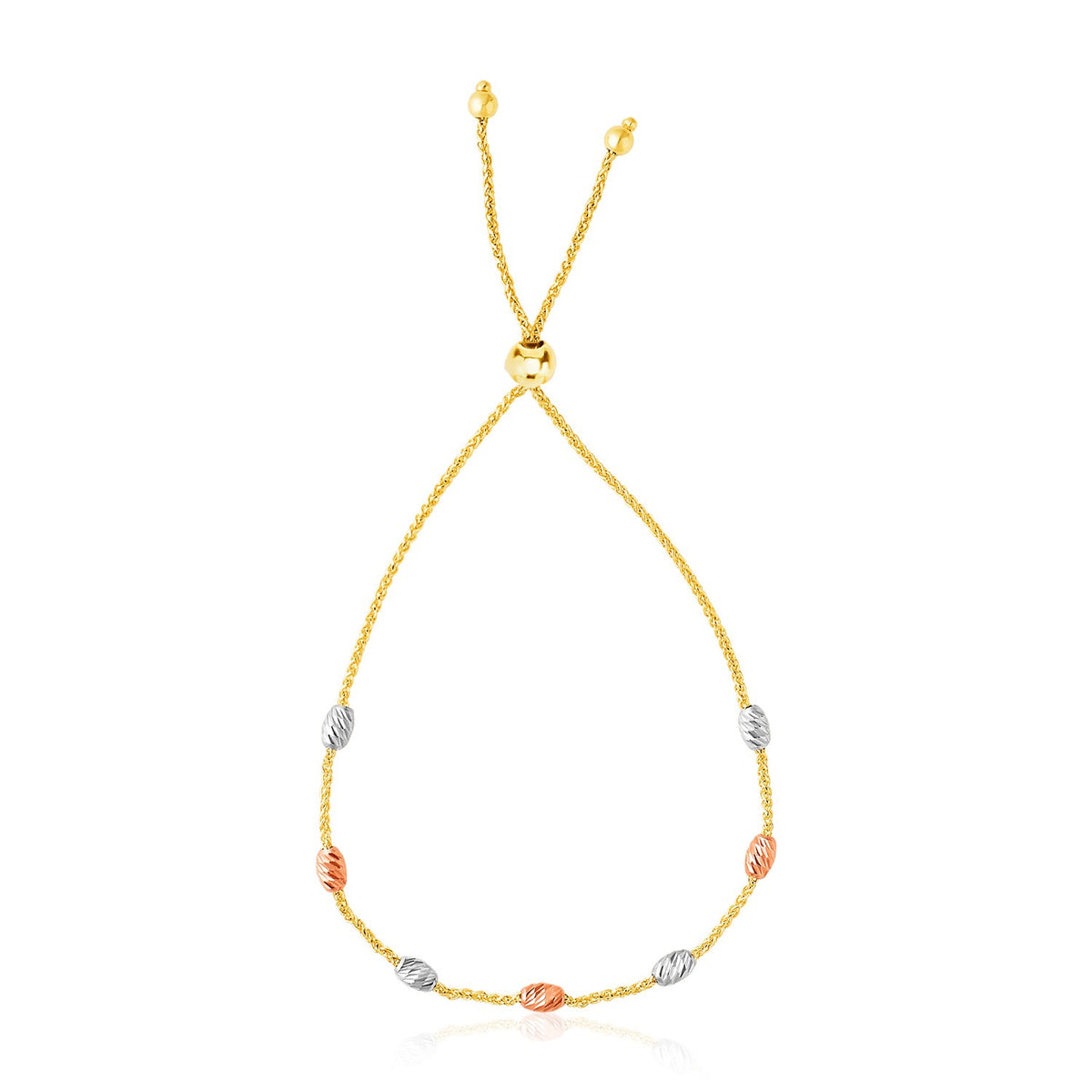 Diamond-Cut Oval Station Bolo Bracelet in 14K Tri-Color Gold
