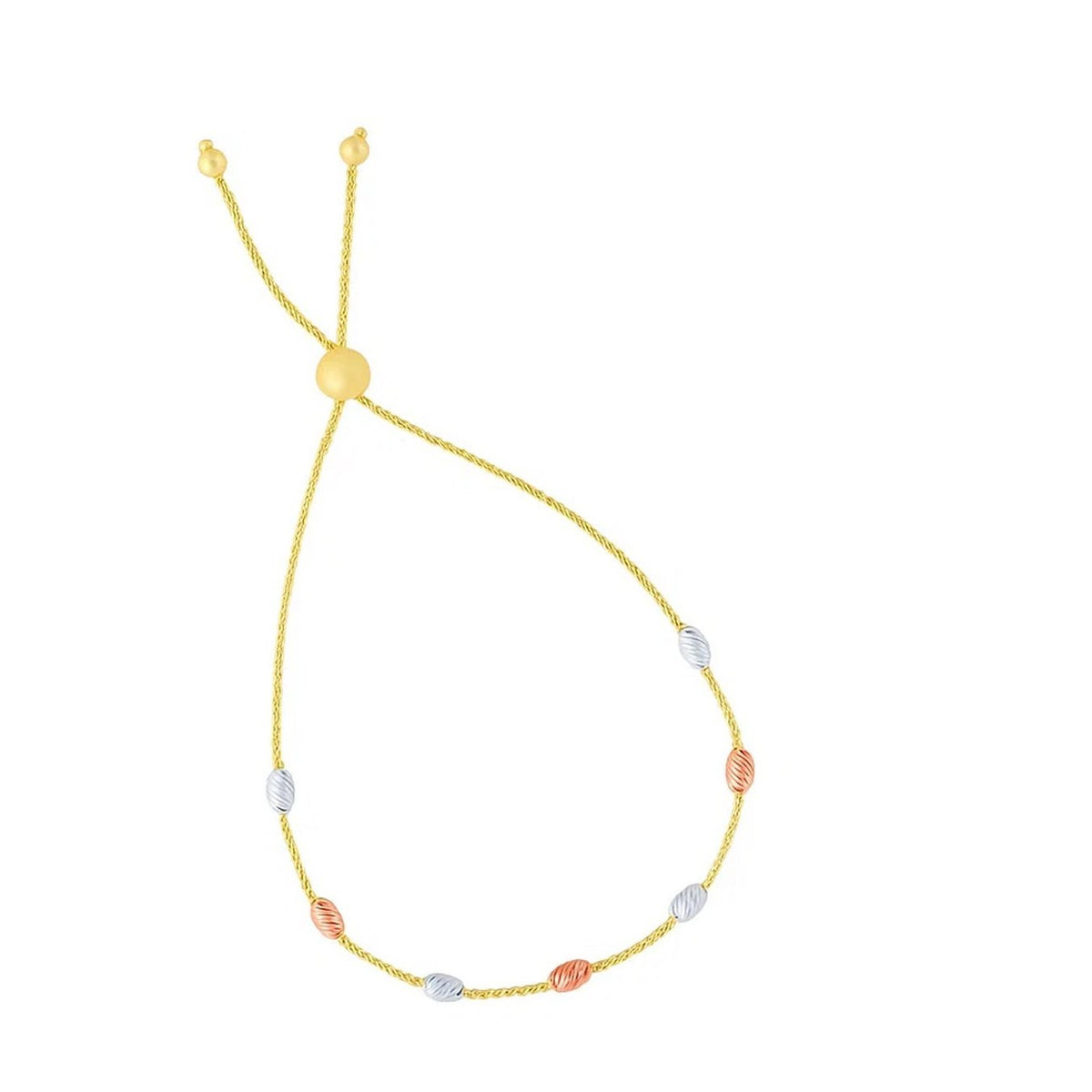 Diamond-Cut Oval Station Bolo Bracelet in 14K Tri-Color Gold