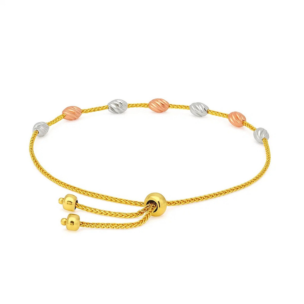 Diamond-Cut Oval Station Bolo Bracelet in 14K Tri-Color Gold
