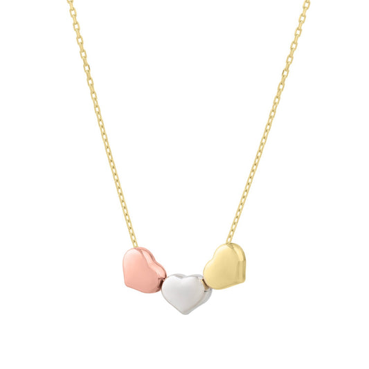 Tri-Color Triple Heart Necklace in 14K Gold
