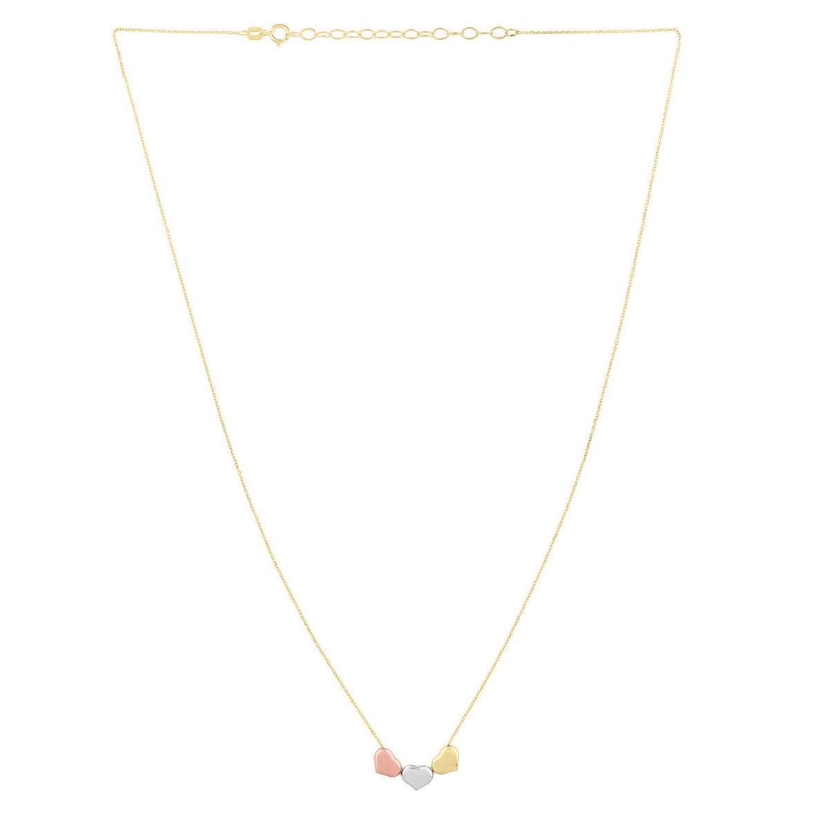 Tri-Color Triple Heart Necklace in 14K Gold