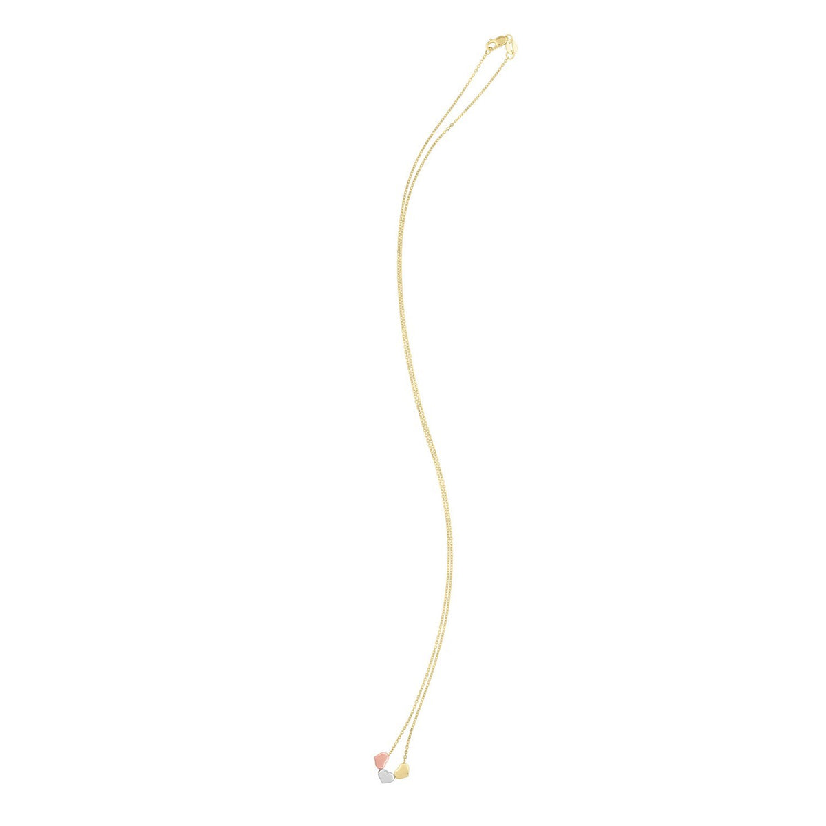 Tri-Color Triple Heart Necklace in 14K Gold