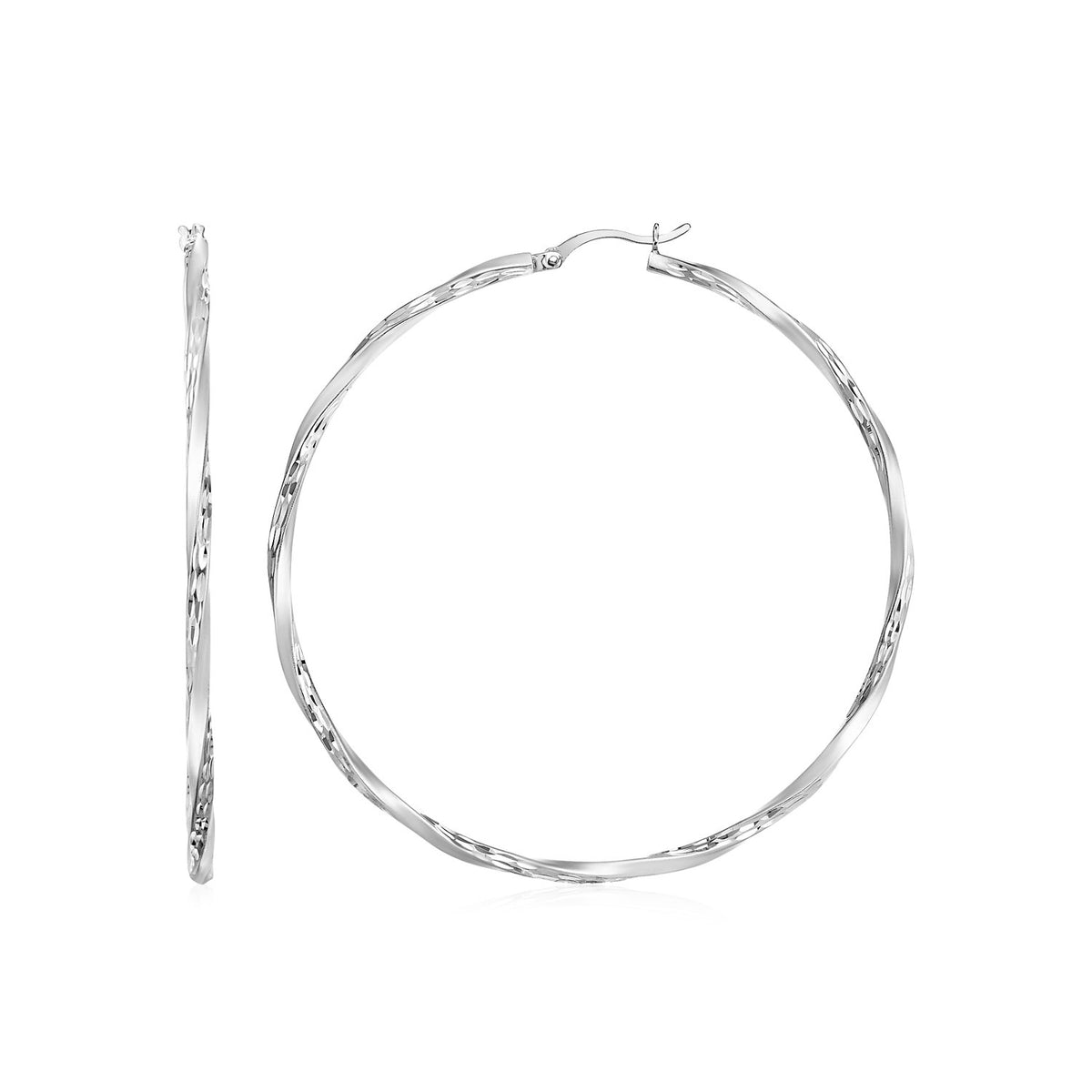 Matte & Textured Twisted Hoop Earrings in Sterling Silver (50mm)
