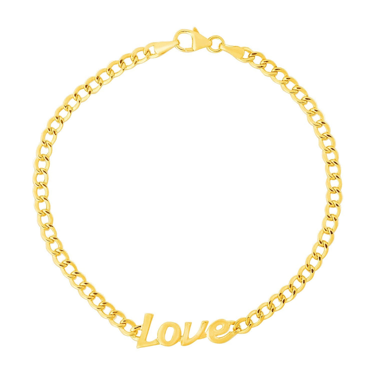 Script Love Curb Chain Bracelet in 14K Yellow Gold
