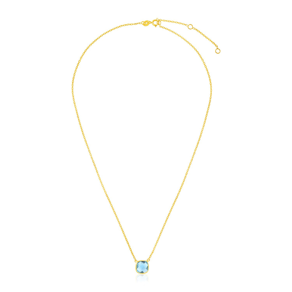 Cushion Blue Topaz Necklace in 14K Yellow Gold