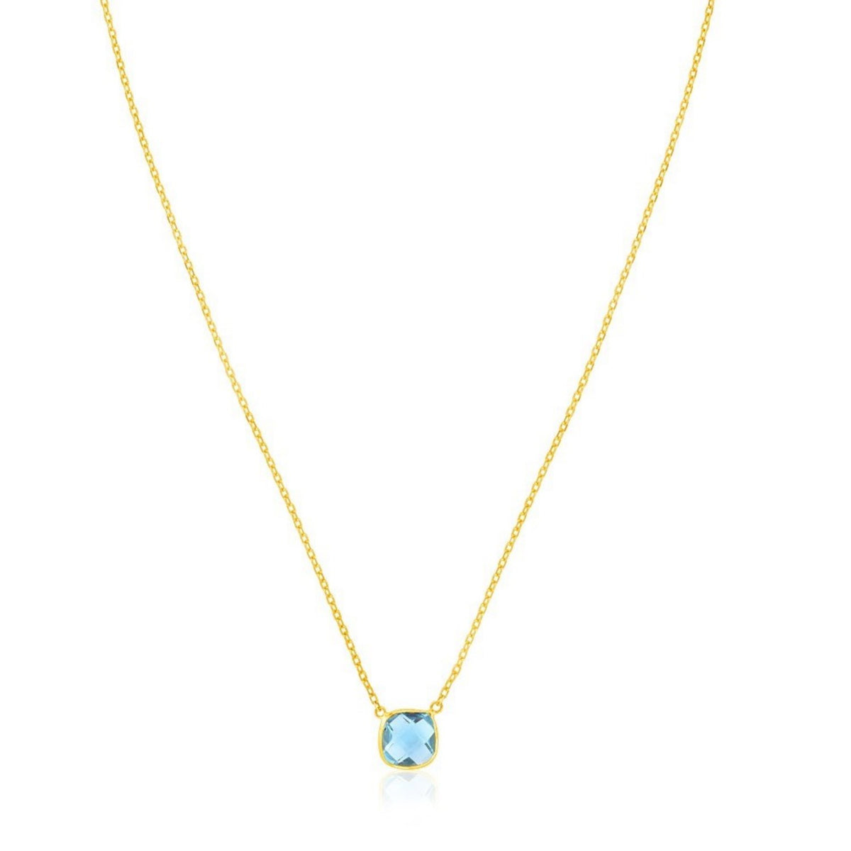 Cushion Blue Topaz Necklace in 14K Yellow Gold