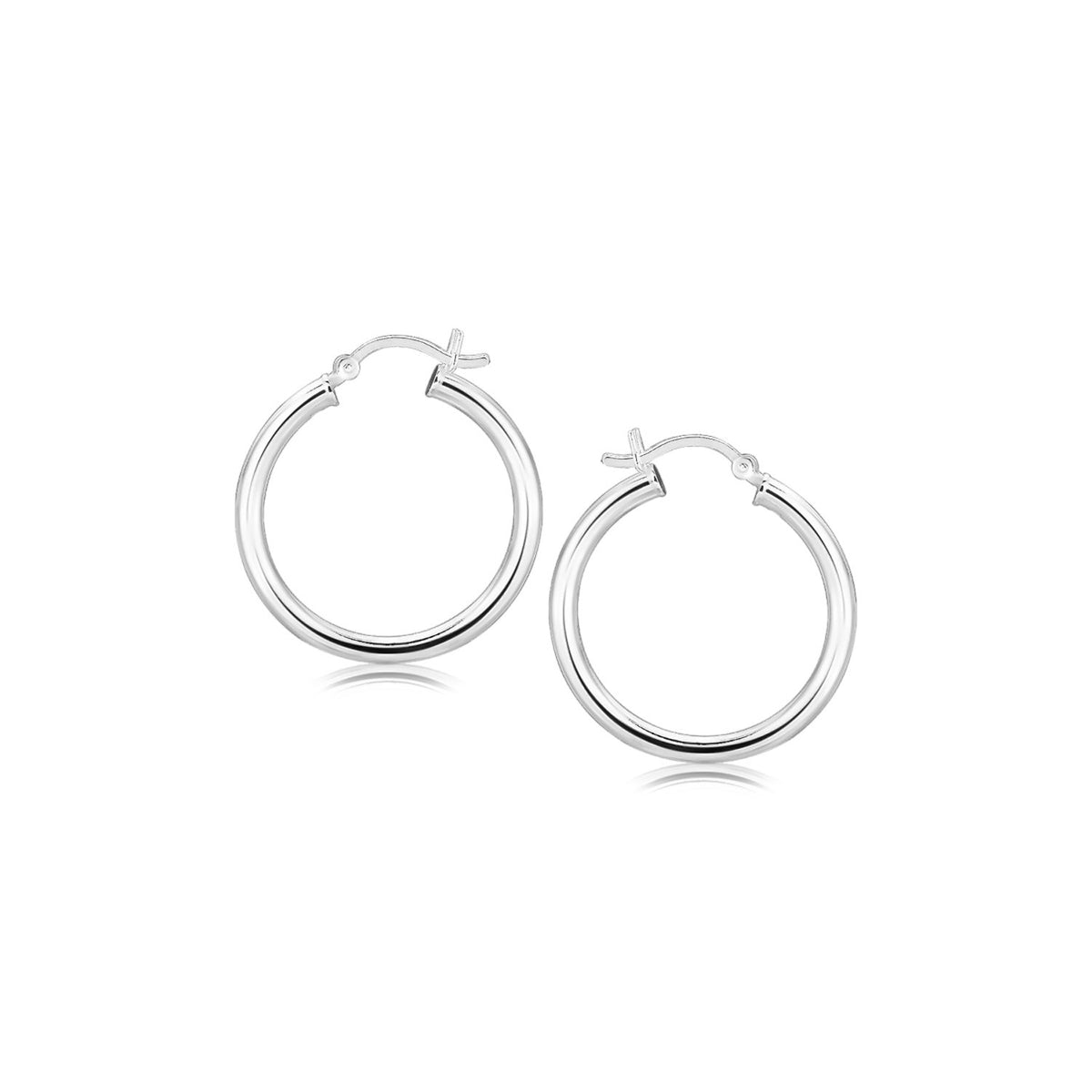 Polished Look Hoop Earrings in Rhodium-Plated Silver (3x25mm)