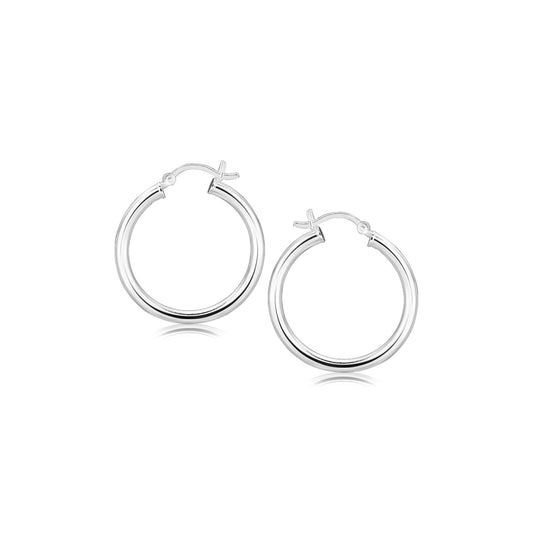 Polished Look Hoop Earrings in Rhodium-Plated Silver (3x25mm)