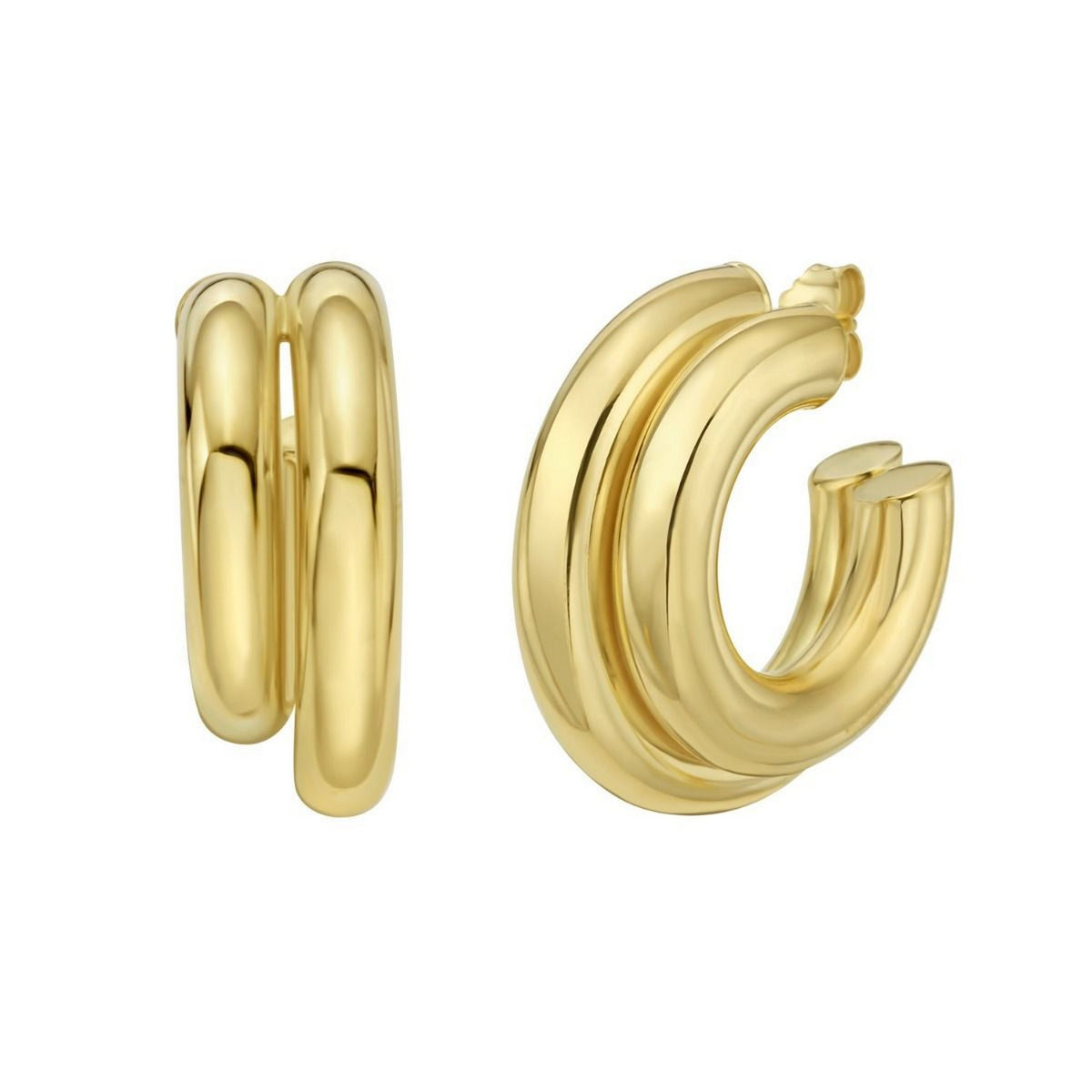 Double Row Big & Small Round Hoop Earrings in Yellow Gold Silver
