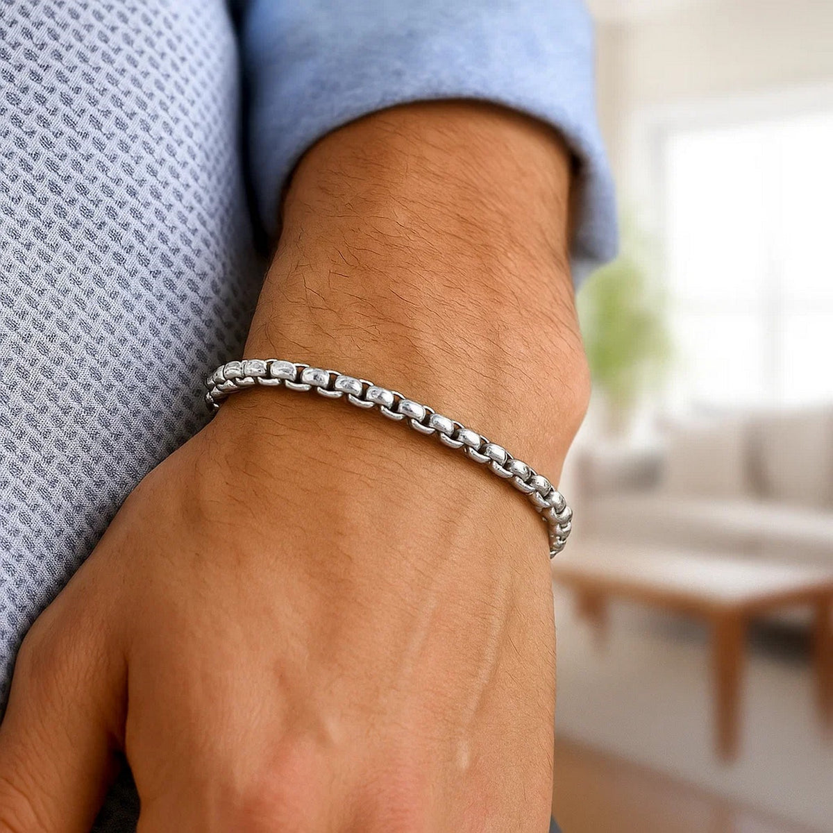 Round Box Bracelet in Rhodium-Plated Sterling Silver (5.20 mm)