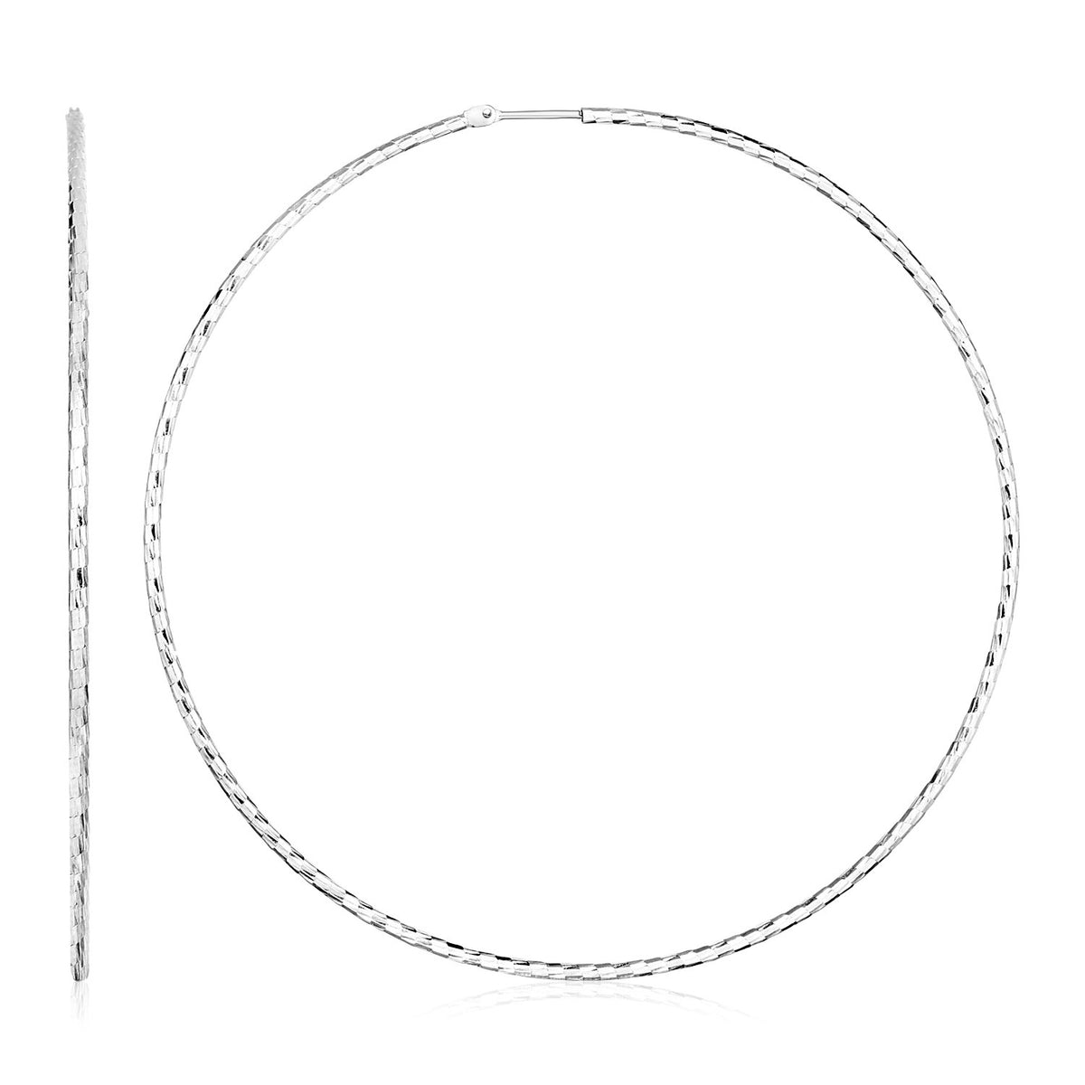 Large Textured Round Hoop Earrings in Sterling Silver (1.6x70mm)