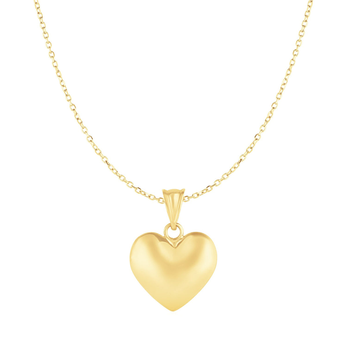 Puffed Heart Pendant Necklace in 10K Yellow Gold