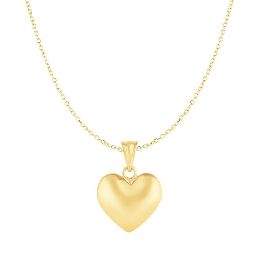 Puffed Heart Pendant Necklace in 10K Yellow Gold