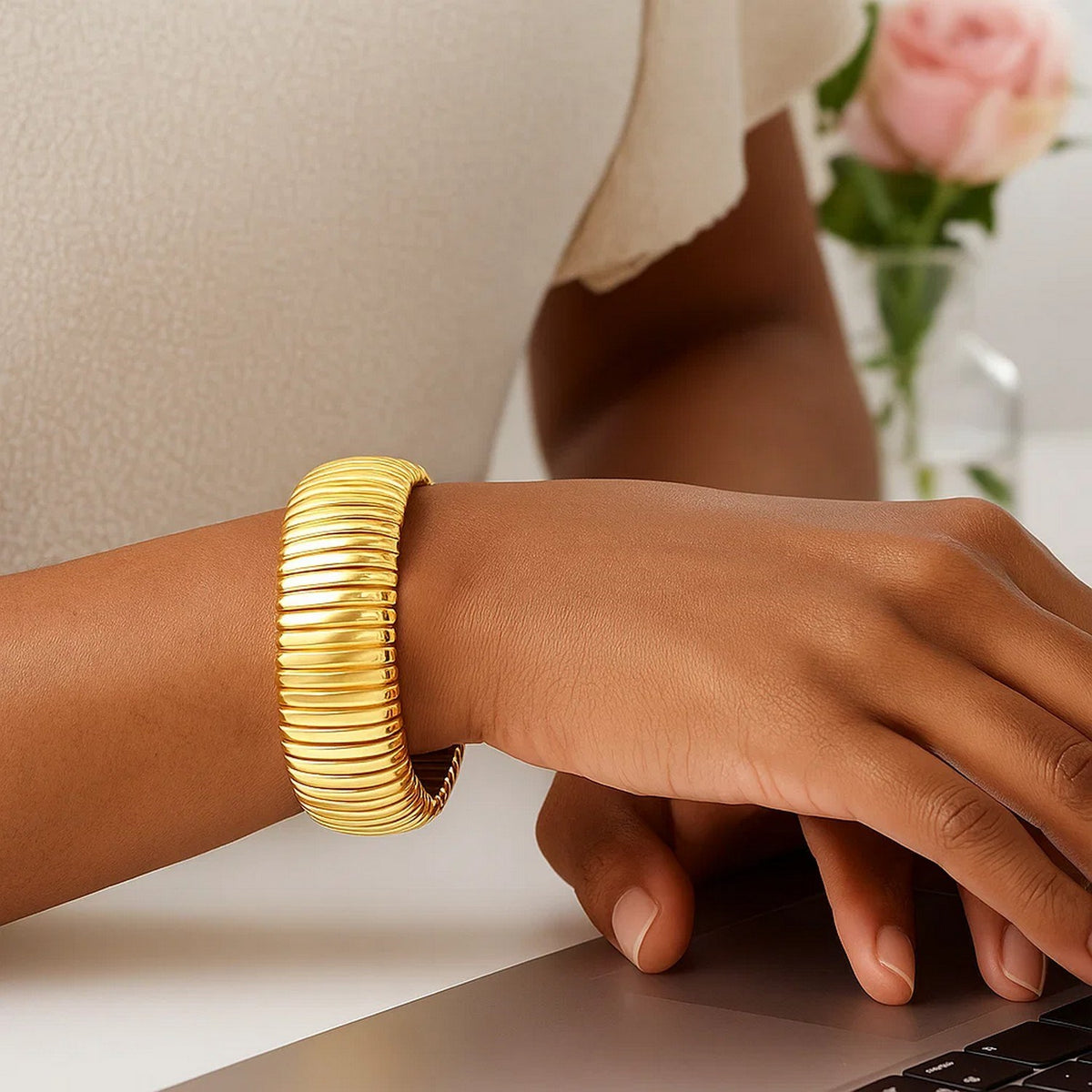 Extra Thick Tubogas Bracelet in Yellow Gold-Plated Silver (18.00 mm)