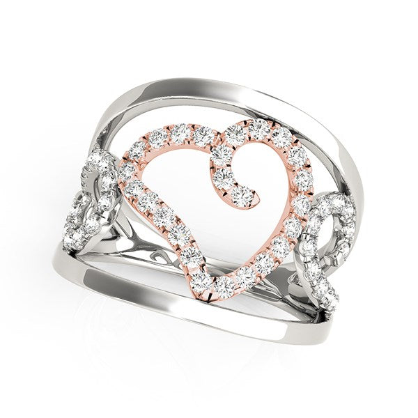 Heart Motif Filigree Diamond Ring in 14K White & Rose Gold (1/4 cttw)
