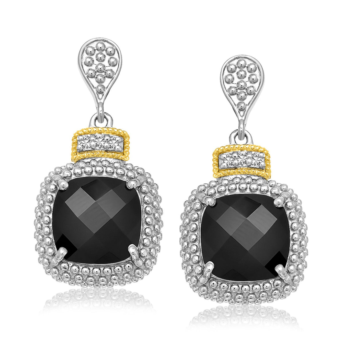 Black Onyx & Diamond Earrings in 18K Yellow Gold Silver (.05cttw)