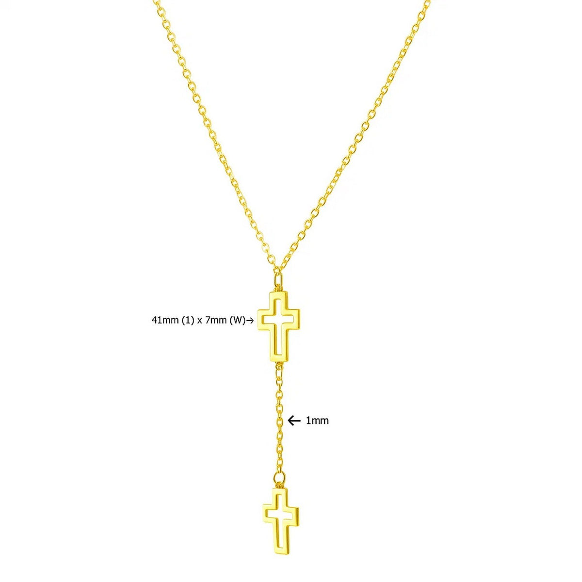 Double Open Cross Y Necklace in 14K Yellow Gold