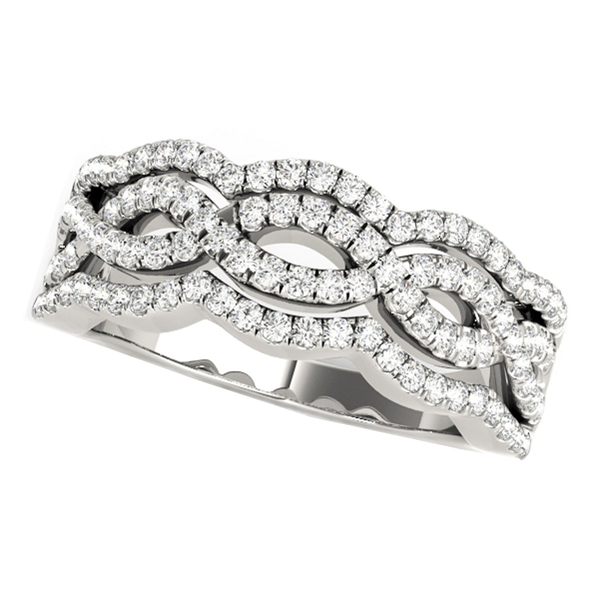 Diamond Studded Four Curves Ring in 14K White Gold (5/8 cttw)