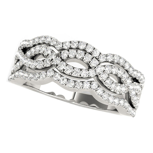 Diamond Studded Four Curves Ring in 14K White Gold (5/8 cttw)