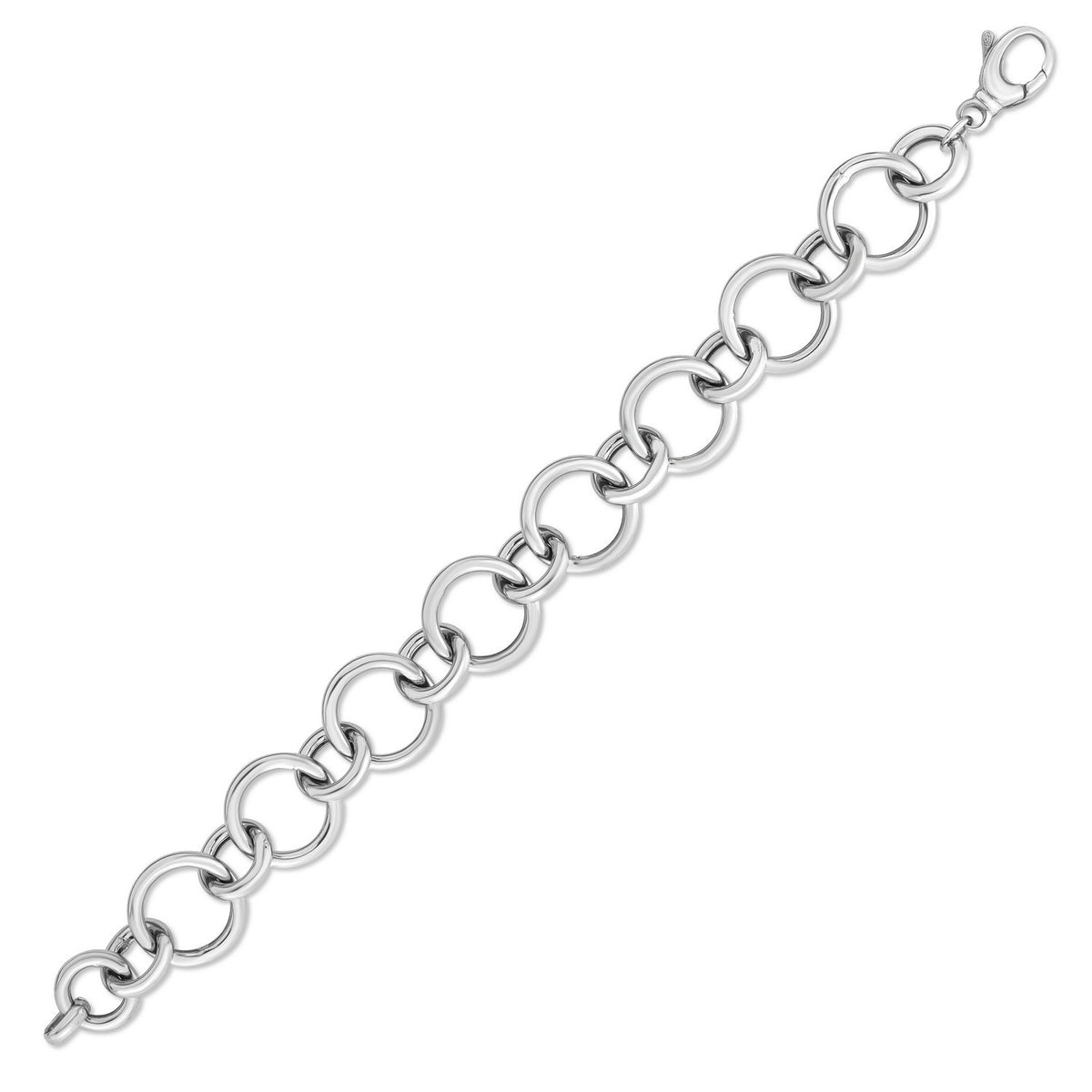 Round Link Bracelet in Rhodium-Plated Sterling Silver