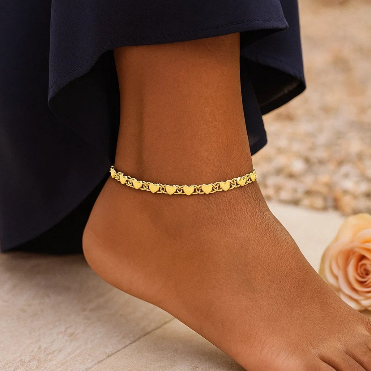 Heart Anklet in 14K Yellow Gold 2.9mm