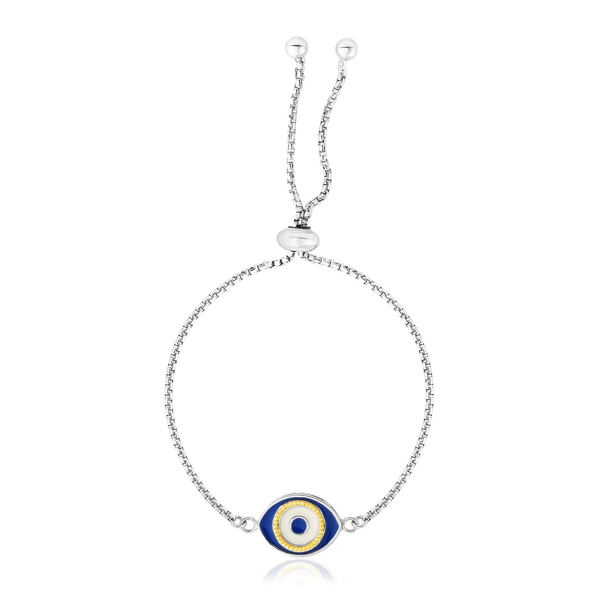 Two-Tone Enameled Evil Eye Friendship Bracelet in Silver