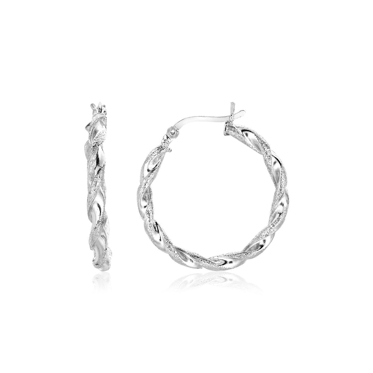 Round Twisted Hoop Earrings in Sterling Silver (3x20mm)