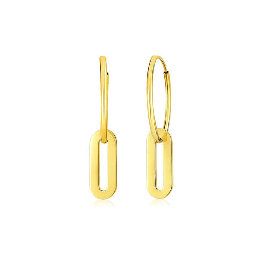 Paperclip Link Huggie Drop Earrings in 14K Yellow Gold