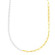 Half Pearl Half Paperclip Necklace in 14K Yellow Gold (5 mm)