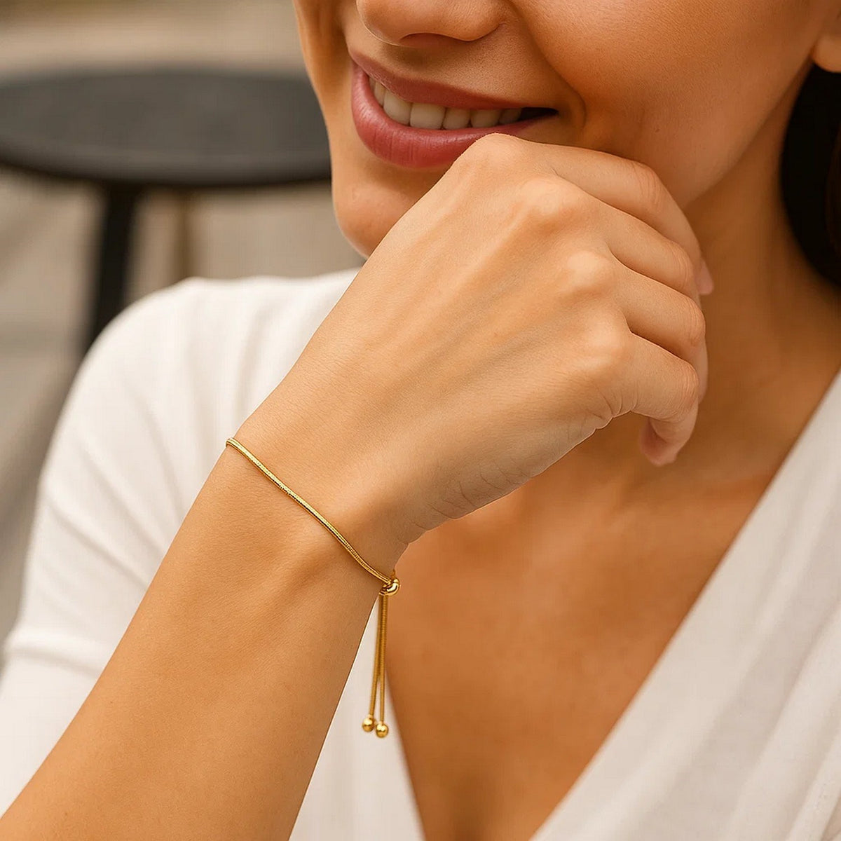 Adjustable Heart Bolo Bracelet in 14K Yellow Gold, worn