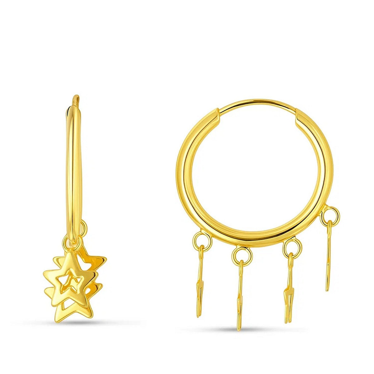 Star Charm Huggie Hoop Earrings in 14K Yellow Gold