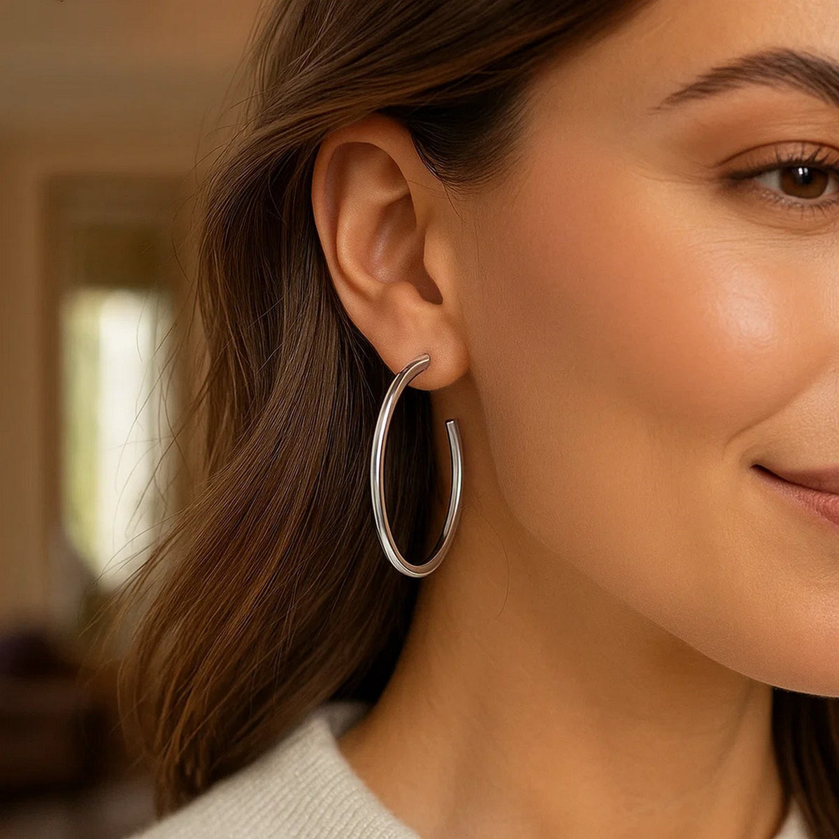 Round Tube C-Hoop Earrings in Sterling Silver