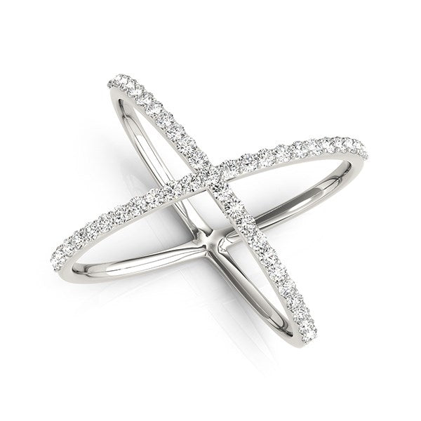 X Style Thin Diamond Ring in 14K White Gold (1/2 cttw)
