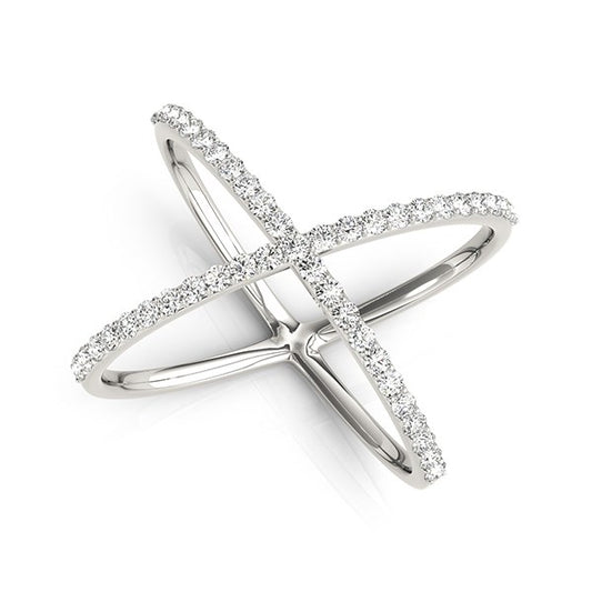 X Style Thin Diamond Ring in 14K White Gold (1/2 cttw)