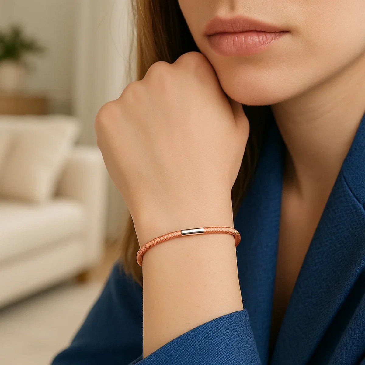 Basketweave Stretch Bangle in Rose Gold-Plated Silver