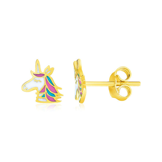 Children's Enamel Unicorn Stud Earrings in 14K Yellow Gold (9.00 mm)