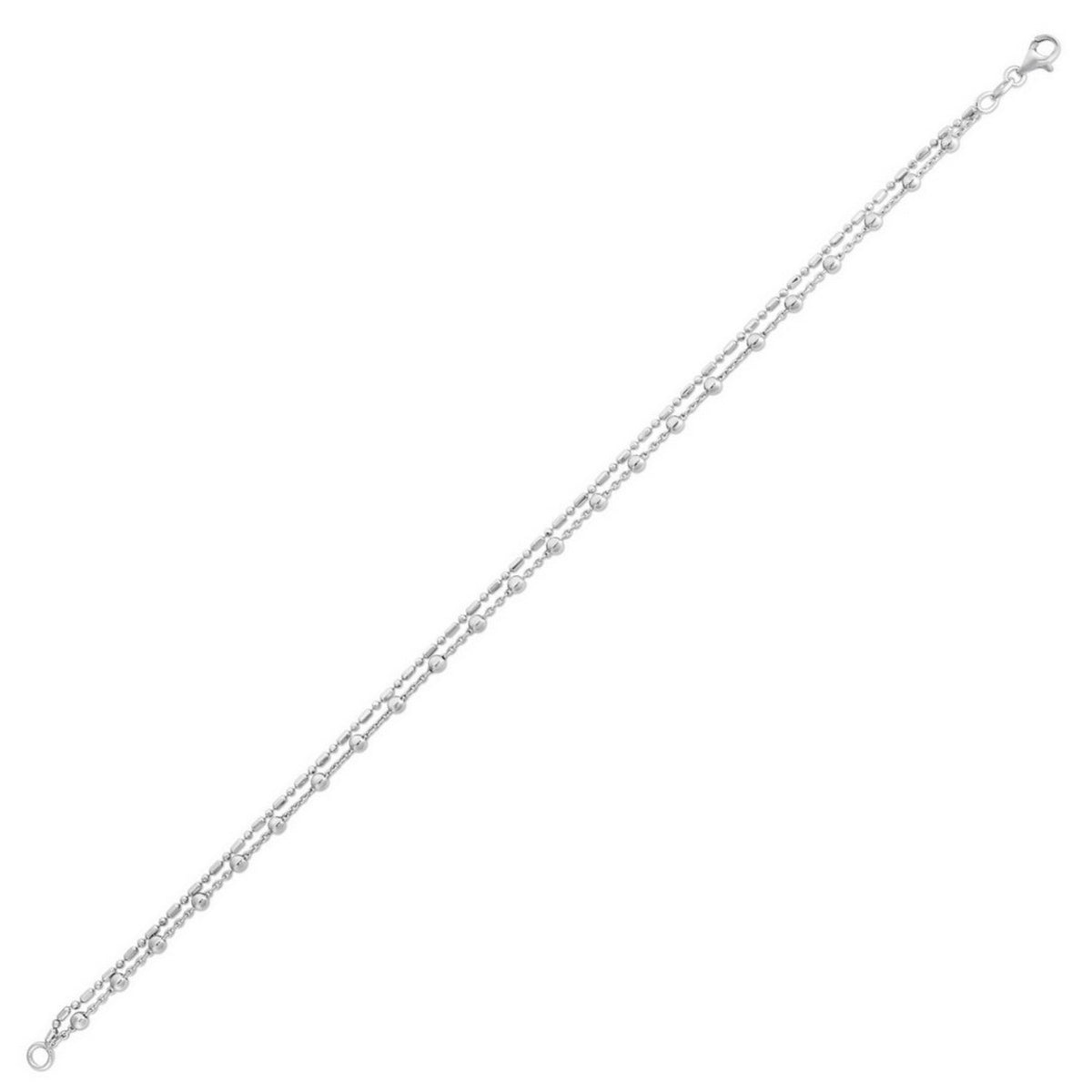 Bead Double Strand Anklet in Rhodium-Plated Sterling Silver