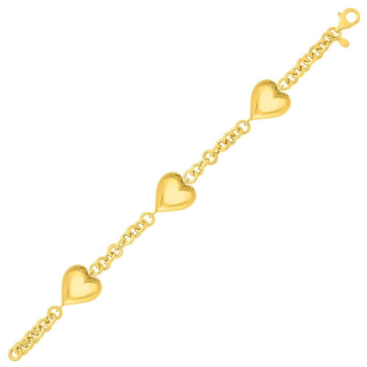 Extra Puffed Triple Heart Bracelet in Yellow Gold-Plated Silver