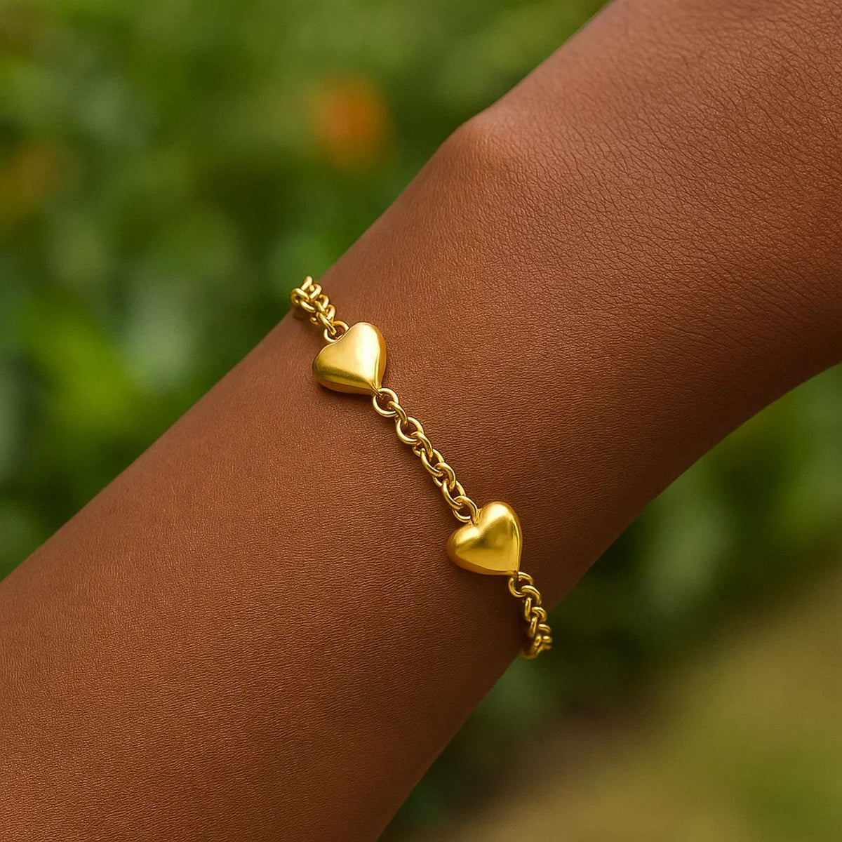 Extra Puffed Triple Heart Bracelet in Yellow Gold-Plated Silver