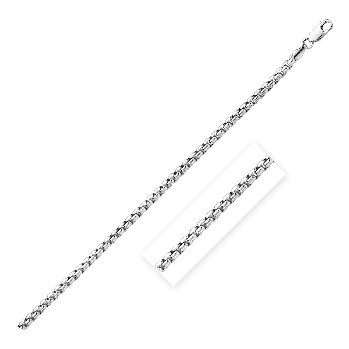 Round Box Chain in Rhodium-Plated Sterling Silver (3.00 mm)
