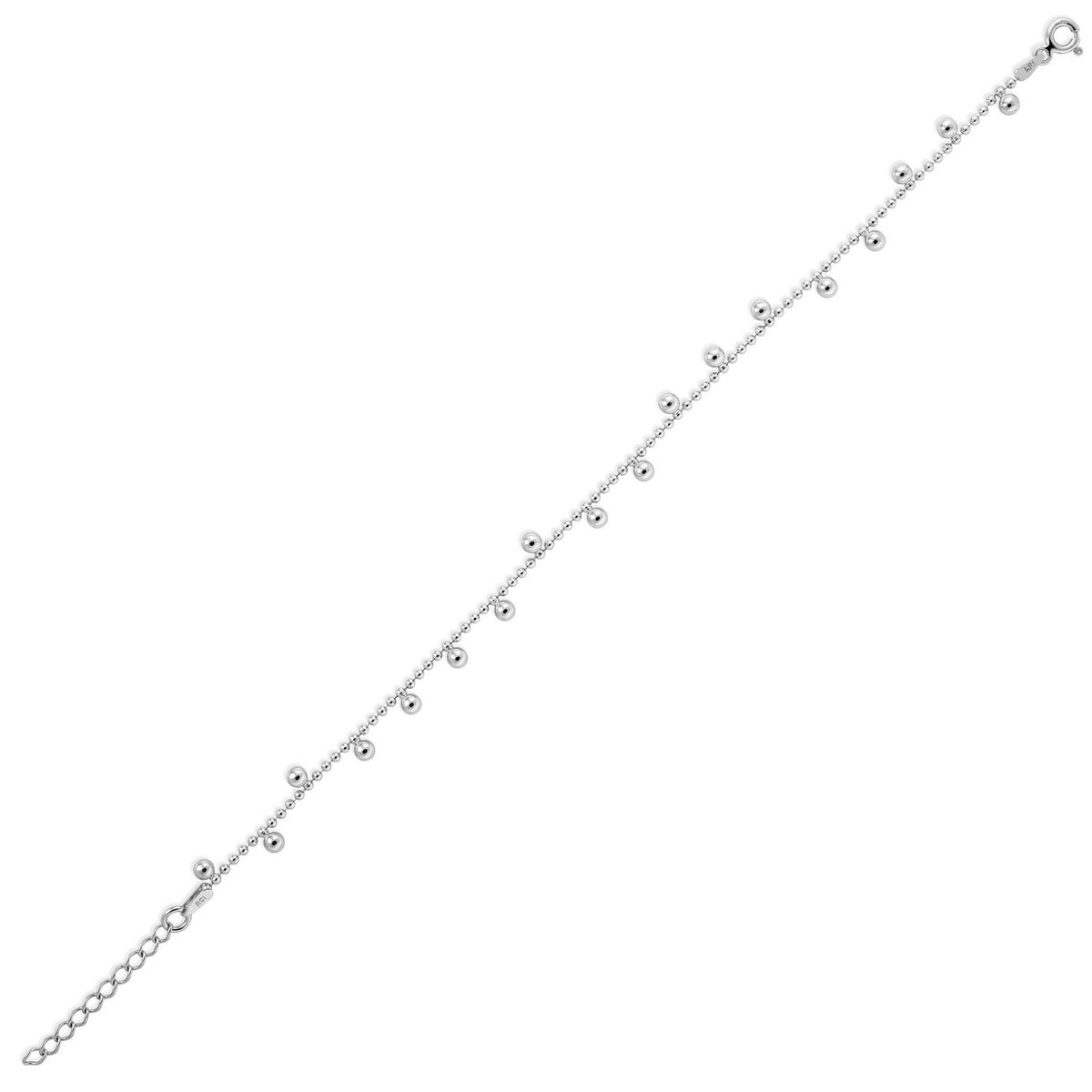 Drop Bead Bracelet in Rhodium-Plated Sterling Silver